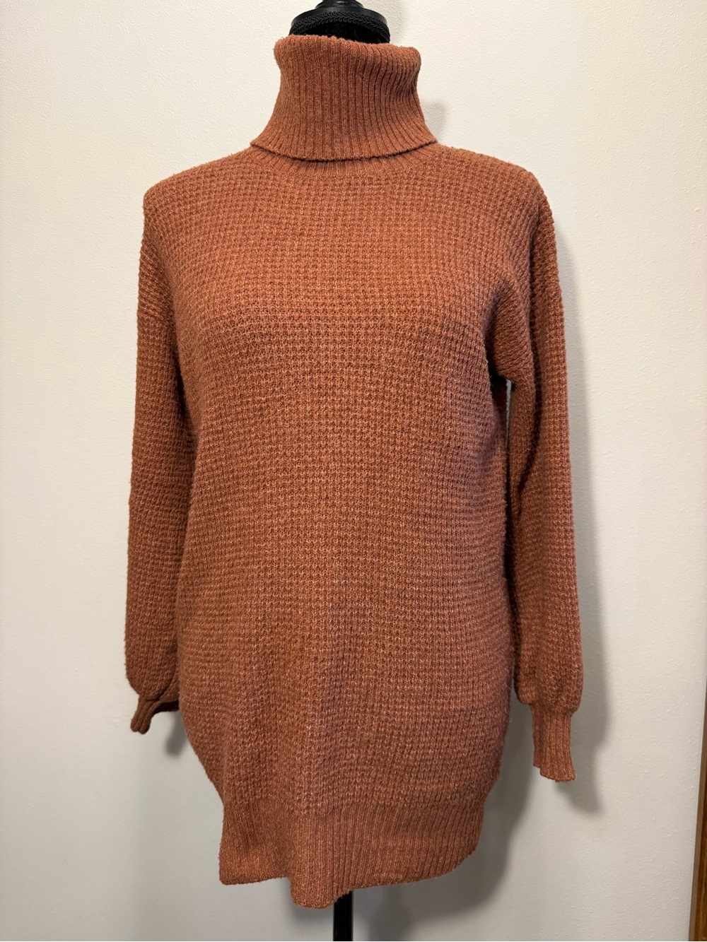 Pink Rose Rust Turtleneck Waffle Knit Sweater Tunic